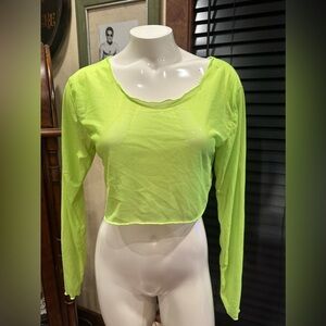 EUC Amazon brand sheer lime crop top long sleeve light weight